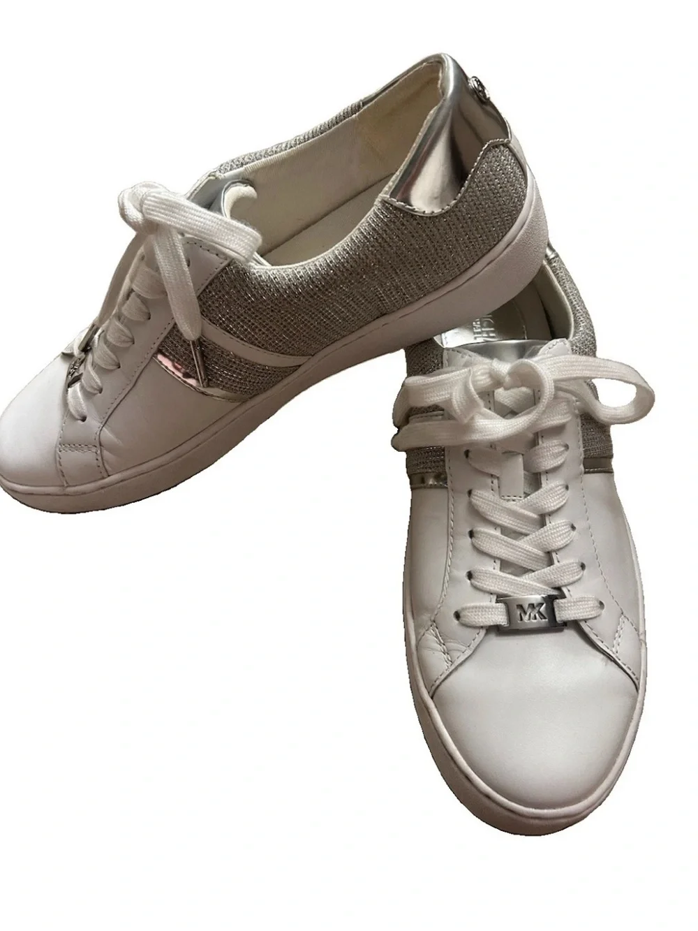 Michael Kors Irving Glitter chain Mesh White & Silver Lace-Up Leather Sneaker